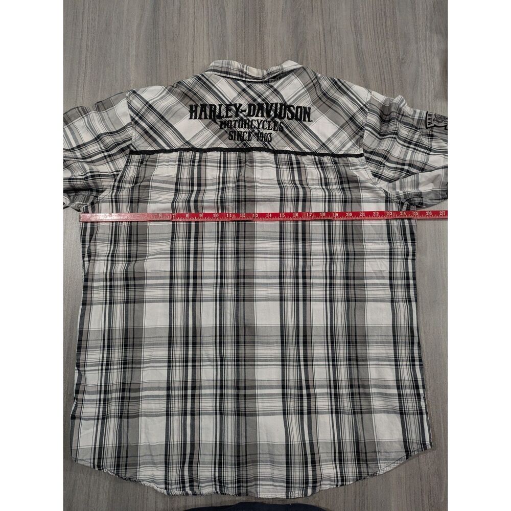 Harley Davidson Short Sleeve Plaid Button Up Shirt HDMC Graphic B&W Men's XL - Picture 3 of 8